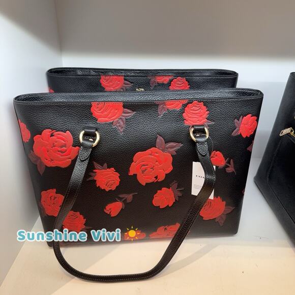 NWT Bundle COACH Station Tote Bag Floral CCE23 Leather & CAX00 Swagger Chain - Picture 5 of 16